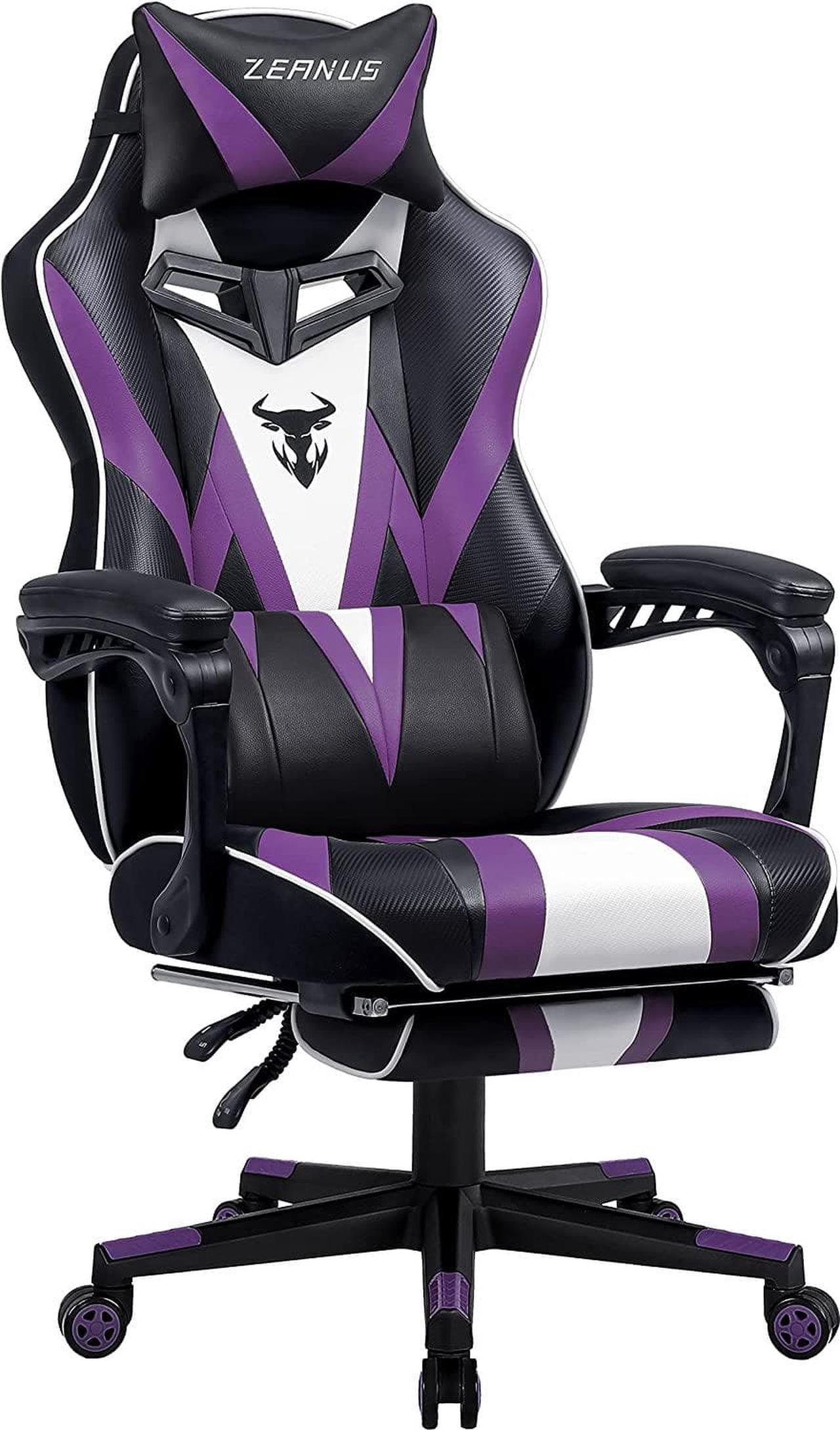 Zeanus Purple Gaming Chair with Massage Computer Chair with Footrest for Heavy People Gamer Chair Reclining Ergonomic PC Gaming Chair Racing Chair for Gaming Big and Tall Gaming Chairs for Adults