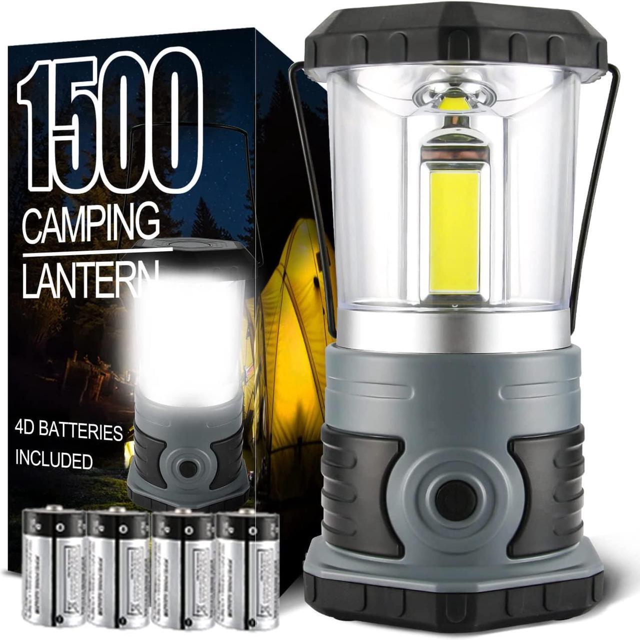 Main image of LED Camping Lantern Battery Powered 1500 Lumen COB Camping Light 4*D Batteries(Included) Perfect for Camp Hiking Emergency Kit