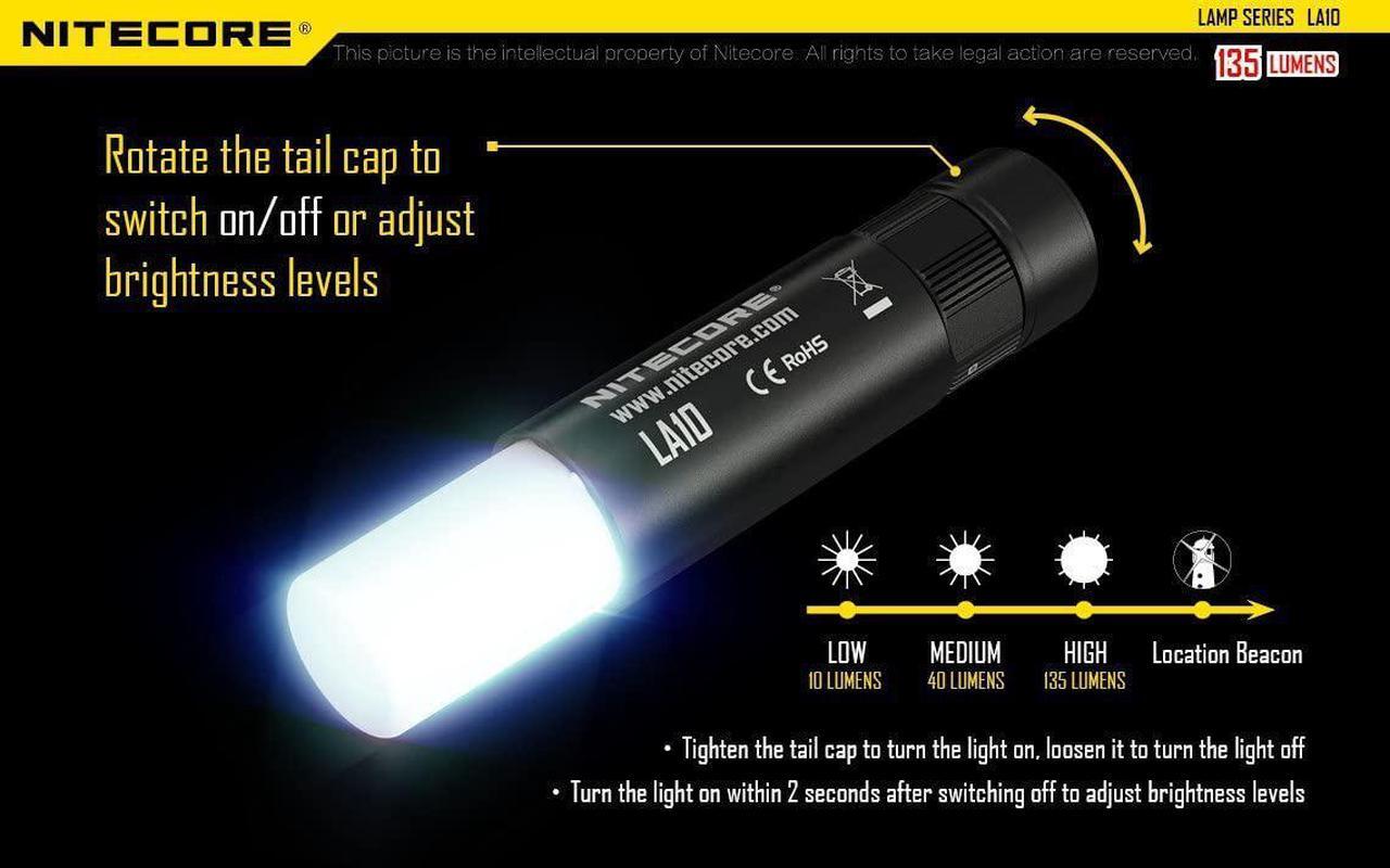 Alt view image 3 of 5 - Nitecore LA10 135 Lumen Mini LED Camping Lantern - Compact Lightweight Including AA Battery and LumenTac Battery Organizer
