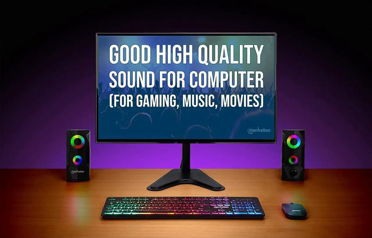 Alt view image 2 of 7 - Manhattan USB Powered RBG Gaming Speakers - with Stereo Sound, Long 6ft Cord, Colorful Lights, Volume Control & 3.5 mm Audio Plug  for Computer, Monitor, Laptop, PC, Desktop -3 Yr Mfg Warranty168359