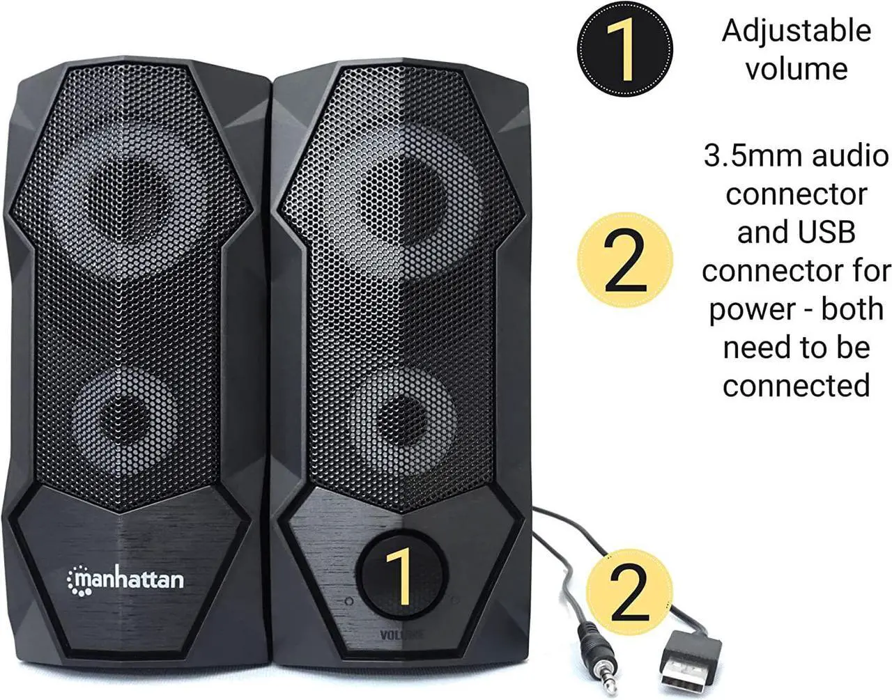 Alt view image 4 of 7 - Manhattan USB Powered RBG Gaming Speakers - with Stereo Sound, Long 6ft Cord, Colorful Lights, Volume Control & 3.5 mm Audio Plug  for Computer, Monitor, Laptop, PC, Desktop -3 Yr Mfg Warranty168359
