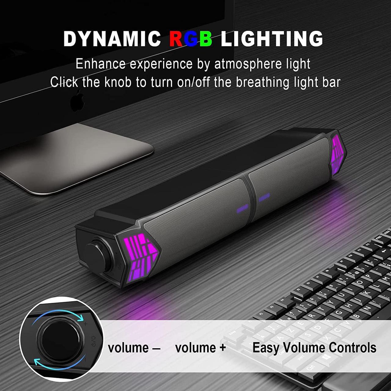 Alt view image 3 of 7 - Smalody Gaming Speakers for PC, Computer Speakers for Desktop Monitor with Bluetooth, 2 in 1 Gradual RGB Computer Speaker Soundbar, Wired USB Powered, Can Be Split and Combined Freely