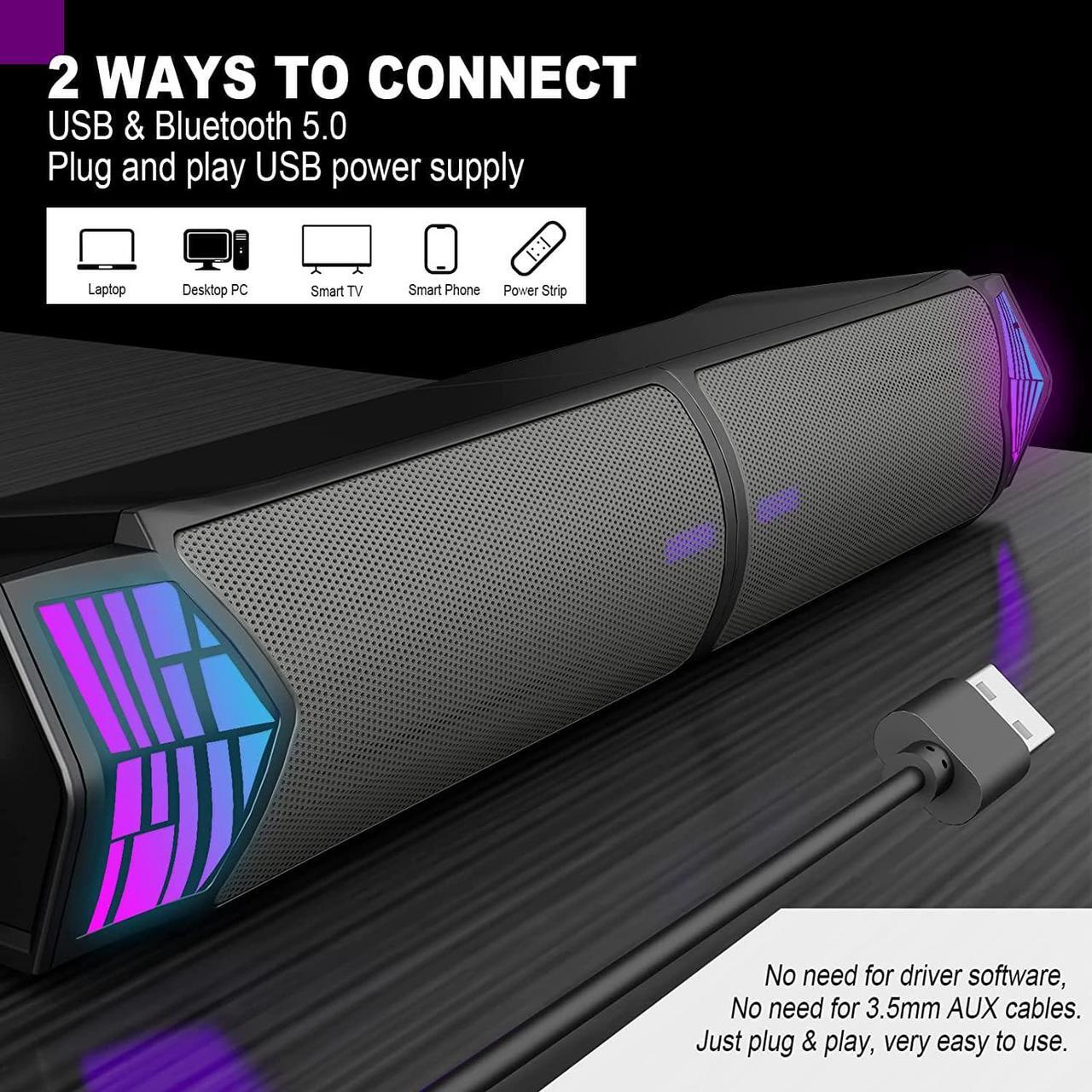 Alt view image 4 of 7 - Smalody Gaming Speakers for PC, Computer Speakers for Desktop Monitor with Bluetooth, 2 in 1 Gradual RGB Computer Speaker Soundbar, Wired USB Powered, Can Be Split and Combined Freely