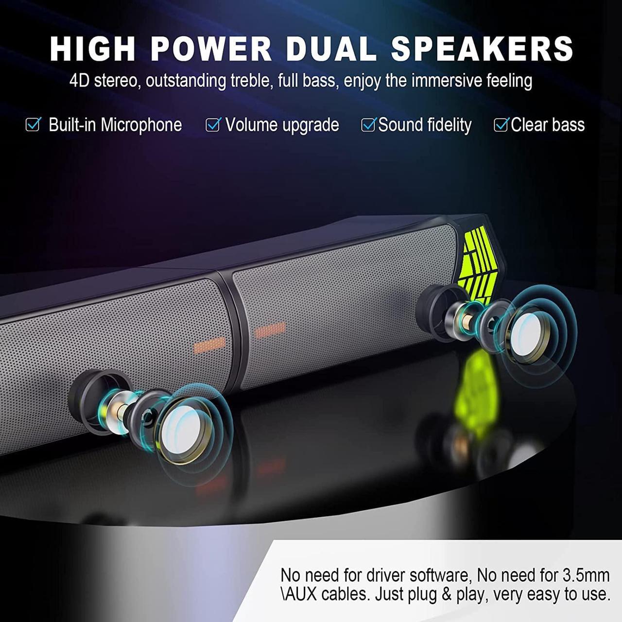 Alt view image 2 of 7 - Smalody Gaming Speakers for PC, Computer Speakers for Desktop Monitor with Bluetooth, 2 in 1 Gradual RGB Computer Speaker Soundbar, Wired USB Powered, Can Be Split and Combined Freely