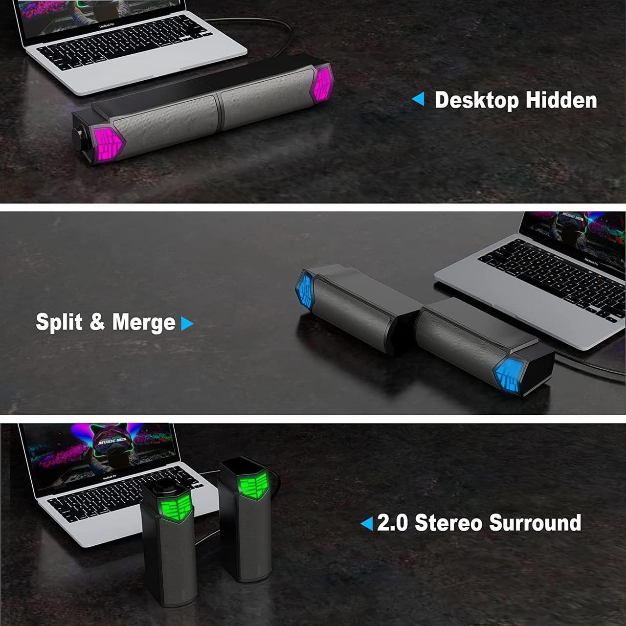 Alt view image 7 of 7 - Smalody Gaming Speakers for PC, Computer Speakers for Desktop Monitor with Bluetooth, 2 in 1 Gradual RGB Computer Speaker Soundbar, Wired USB Powered, Can Be Split and Combined Freely