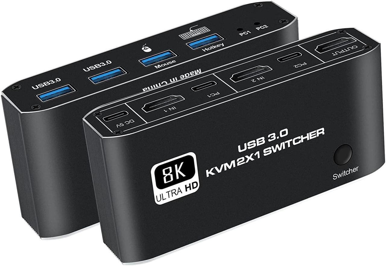 Main image of HDMI KVM Switch, NEWCARE 8K USB Switch 2x1 HDMI2.1 Ports + 4X USB3.0 KVM Ports, Share 2 Computers one Monitor Switch,Supports 8K 60Hz,4K 120Hz,YUV 4:4:4, HDCP 2.3, HDR 10, Hotkey, Darkish