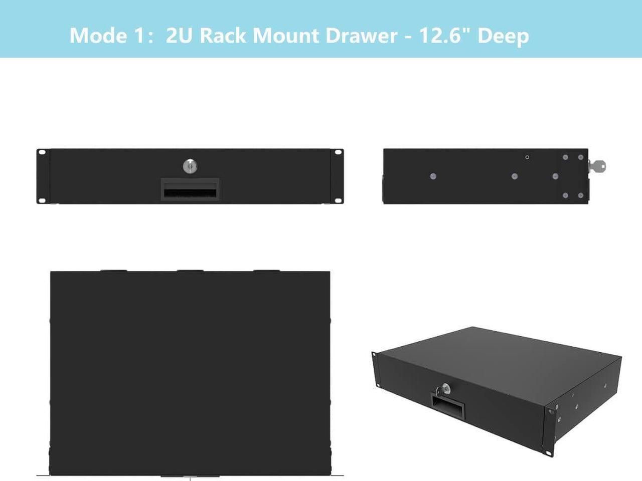 Alt view image 2 of 7 - 2U Server Cabinet Case 19 Inch Rack Mount Lockable Drawer with Key, 12.6 Inch Depth (2U)