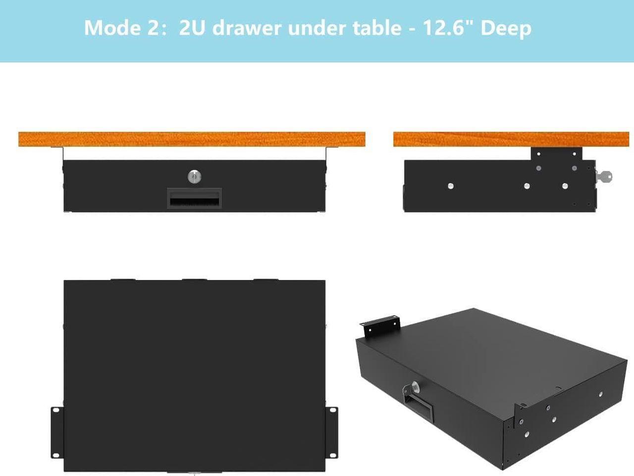 Alt view image 3 of 7 - 2U Server Cabinet Case 19 Inch Rack Mount Lockable Drawer with Key, 12.6 Inch Depth (2U)