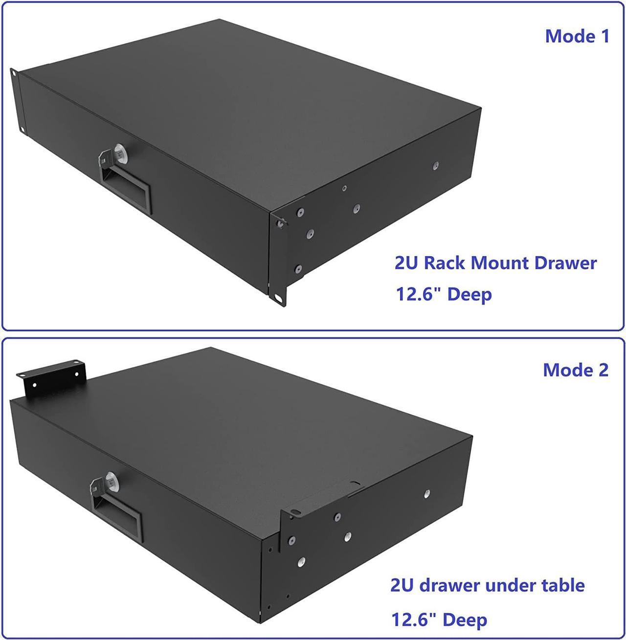 Alt view image 4 of 7 - 2U Server Cabinet Case 19 Inch Rack Mount Lockable Drawer with Key, 12.6 Inch Depth (2U)