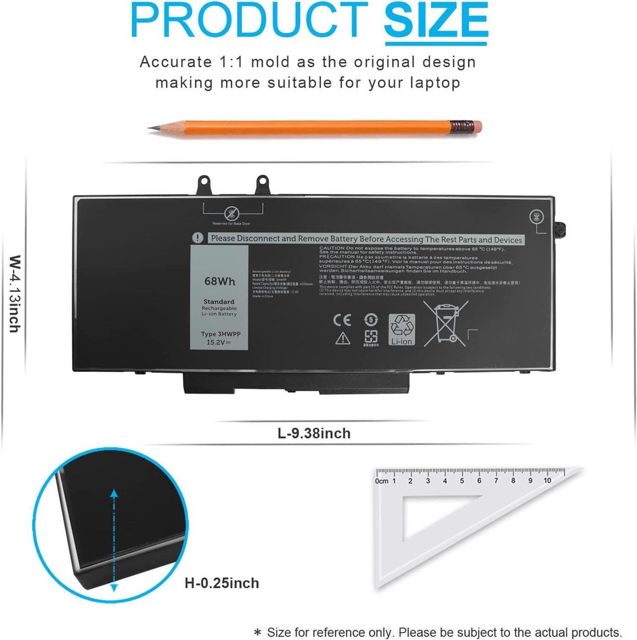 Alt view image 4 of 6 - 68Wh 3HWPP 15.2V Battery for Dell Latitude 5501 5510 5511 5401 5410 5411 E5410 E5510 E5401 E5501 E5411 E5511 Precision 3551 3541 for Inspiron 17 7500 7506 2-in-1 Black 451-BCMN 10X1J N2NLL 1VY7F 3YNXM