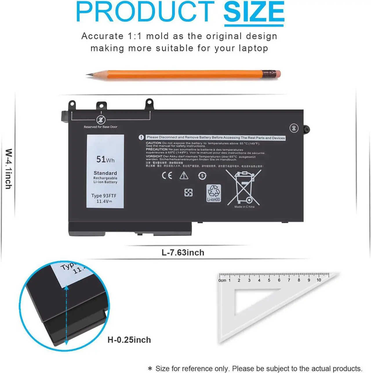 Alt view image 4 of 6 - 51Wh Type 93FTF Battery for Dell Latitude 5580 5480 5280 5590 5490 5491 5290 5288 5488 5495 5591 E5580 E5480 E5280 E5590 E5490 E5290 E5591 E5491 Precision 15 3520 3530 D4CMT 83XPC 4YFVG 451-BBZT 11.4V