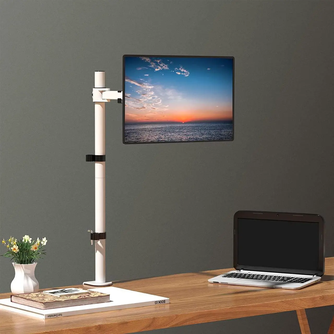 Alt view image 2 of 7 - WALI Tall Monitor Stand Desk Mount, Single Extra Tall Monitor Arm Bracket for Computer Screen up to 32 inch, 22lbs (M001XL-W), White