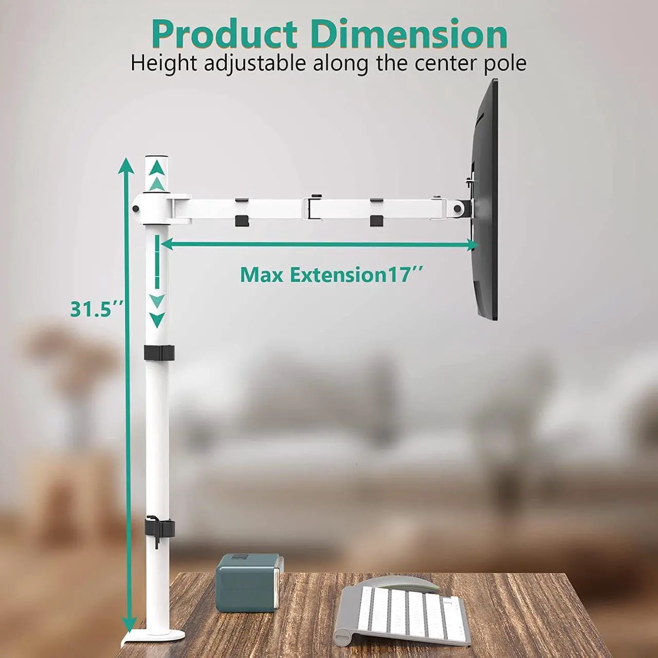 Alt view image 4 of 7 - WALI Tall Monitor Stand Desk Mount, Single Extra Tall Monitor Arm Bracket for Computer Screen up to 32 inch, 22lbs (M001XL-W), White