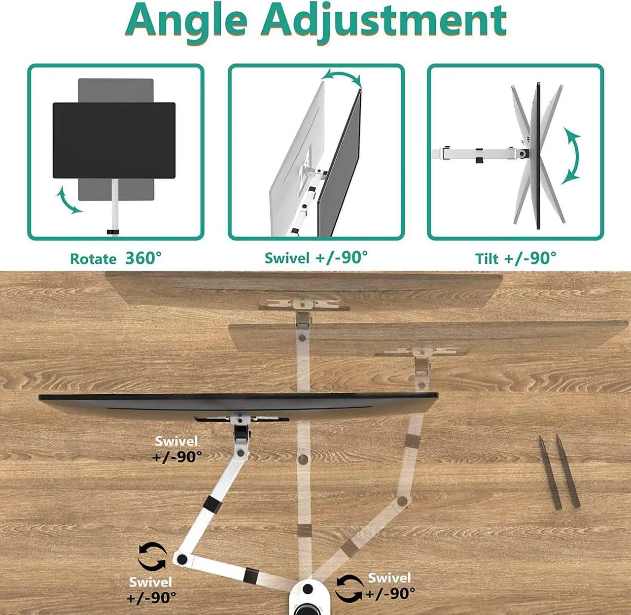 Alt view image 5 of 7 - WALI Tall Monitor Stand Desk Mount, Single Extra Tall Monitor Arm Bracket for Computer Screen up to 32 inch, 22lbs (M001XL-W), White