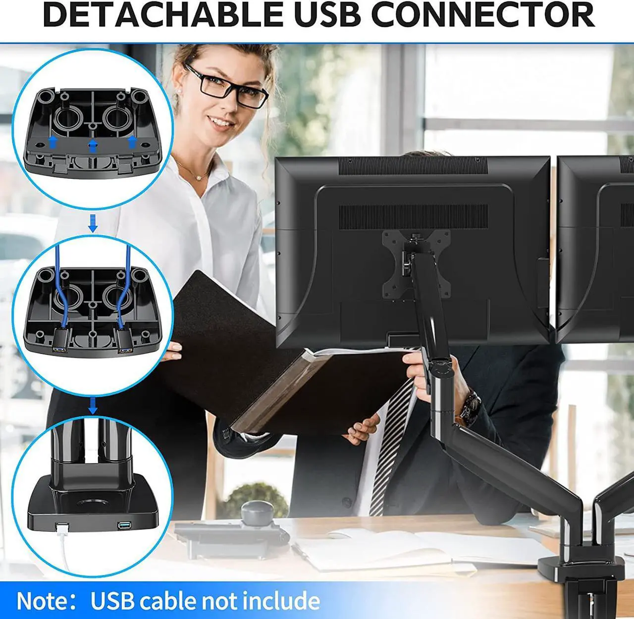 Alt view image 7 of 7 - MOUNTUP Ultrawide Dual Monitor Desk Mount for 2 Computer Screen Max 35 Inch, Adjustable Gas Spring Double Monitor Arm, 6.6-30.9lbs Heavy Duty Monitor Stand Holder, VESA Bracket With Clamp/Grommet Base