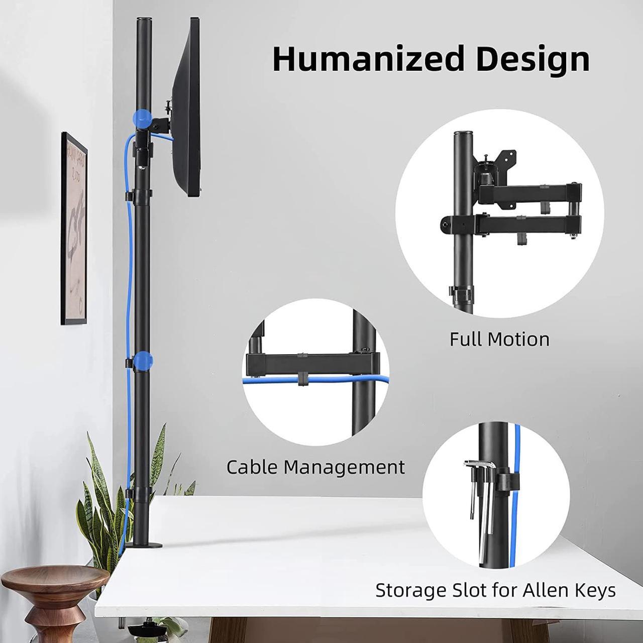 Alt view image 4 of 7 - Bracwiser Single Monitor Mount Tall 47 Pole Fully Adjustable Fits 1 Screen 13-32 inch,Ultra Wide Screen up to 38 inch Computer,up to 22lbs,VESA 75 100 (MD71221)