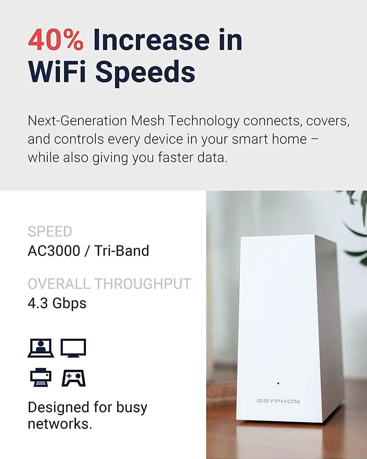 Alt view image 2 of 7 - Gryphon AX  Ultra-Fast Mesh WiFi 6 Parental Control Router  Advanced Content Filters and Next-Gen Firewall - 4.3 Gbps Across 3,000 sq. ft. per Router for Multi-Device Households