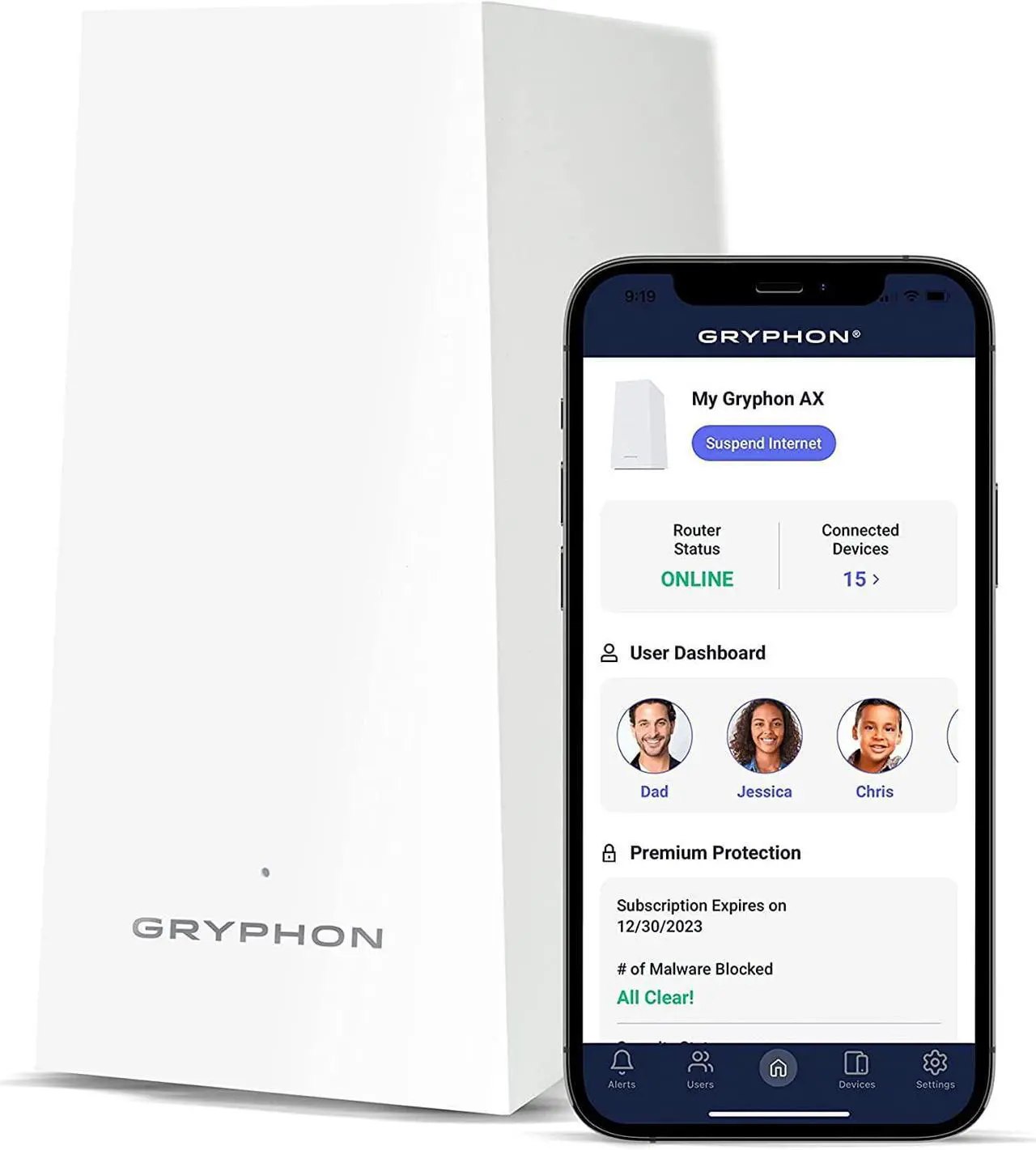 Main image of Gryphon AX  Ultra-Fast Mesh WiFi 6 Parental Control Router  Advanced Content Filters and Next-Gen Firewall - 4.3 Gbps Across 3,000 sq. ft. per Router for Multi-Device Households