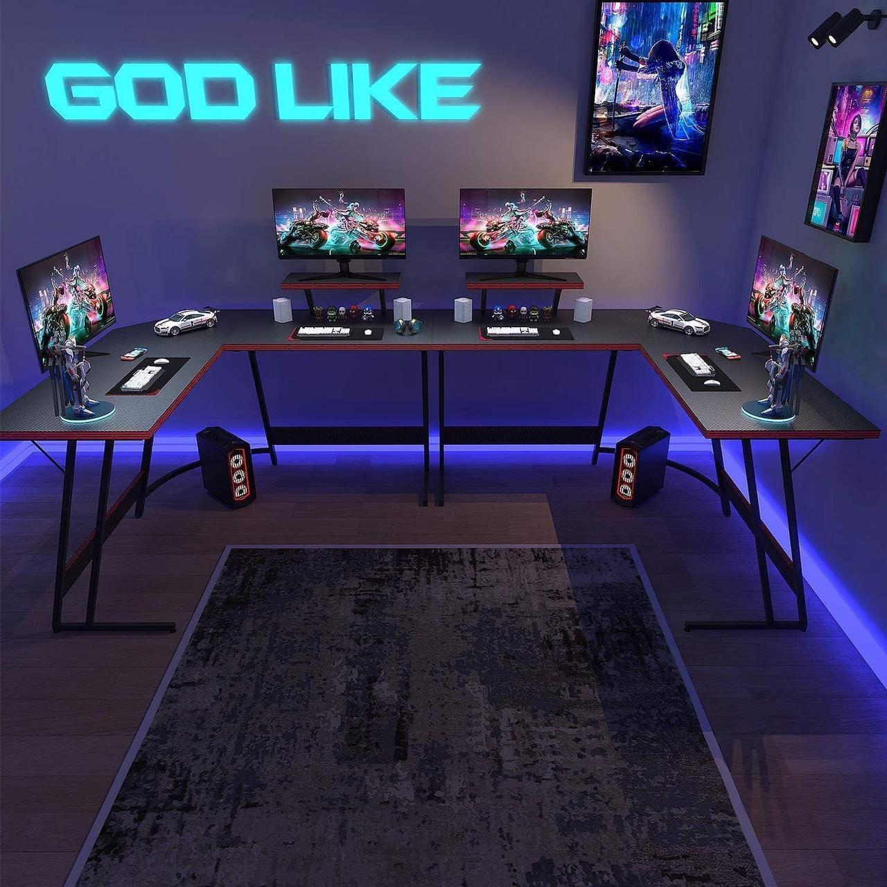 Alt view image 4 of 6 - VICTONE L Shaped Gaming Desk 47 Inch Computer Corner Desk, Home Pc Desk, Office Writing Workstation with Large Monitor Stand, Space Saving Table (Black)