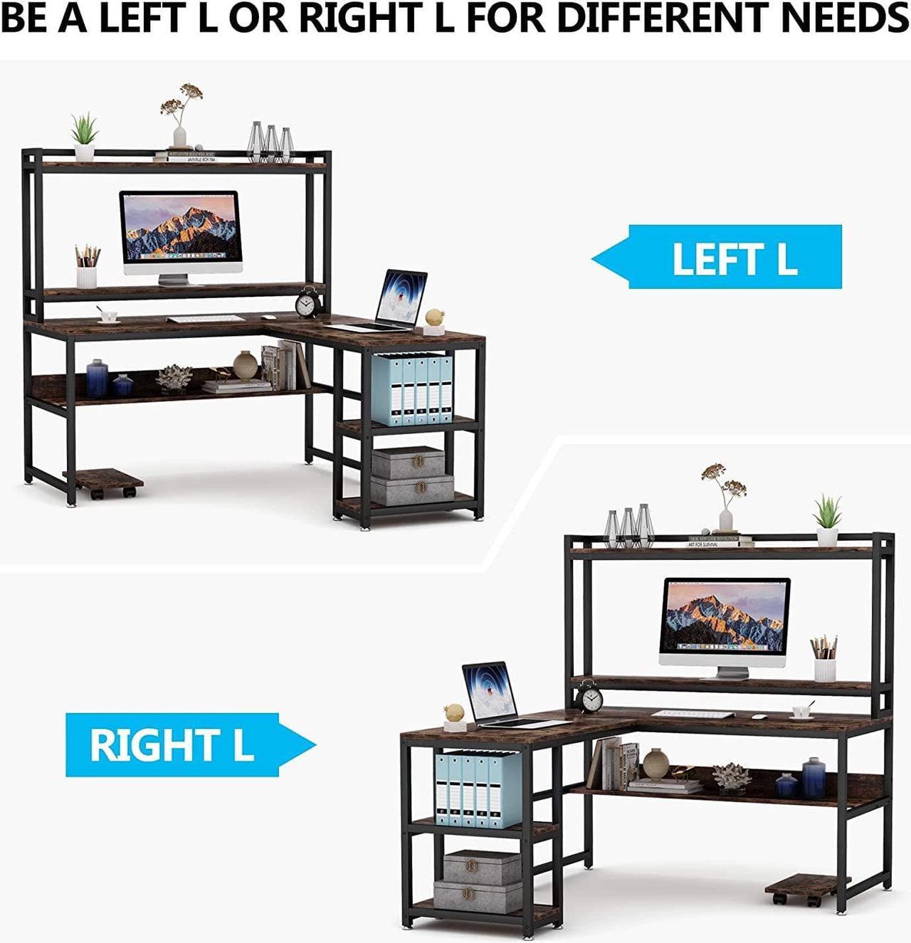 Alt view image 6 of 7 - Tribesigns L-Shaped Desk with Hutch and Storage Shelves, 59 Inch Corner Computer Office Desk Gaming Table Workstation with Bookshelf and Monitor Stand for Home Office (Rustic Brown)