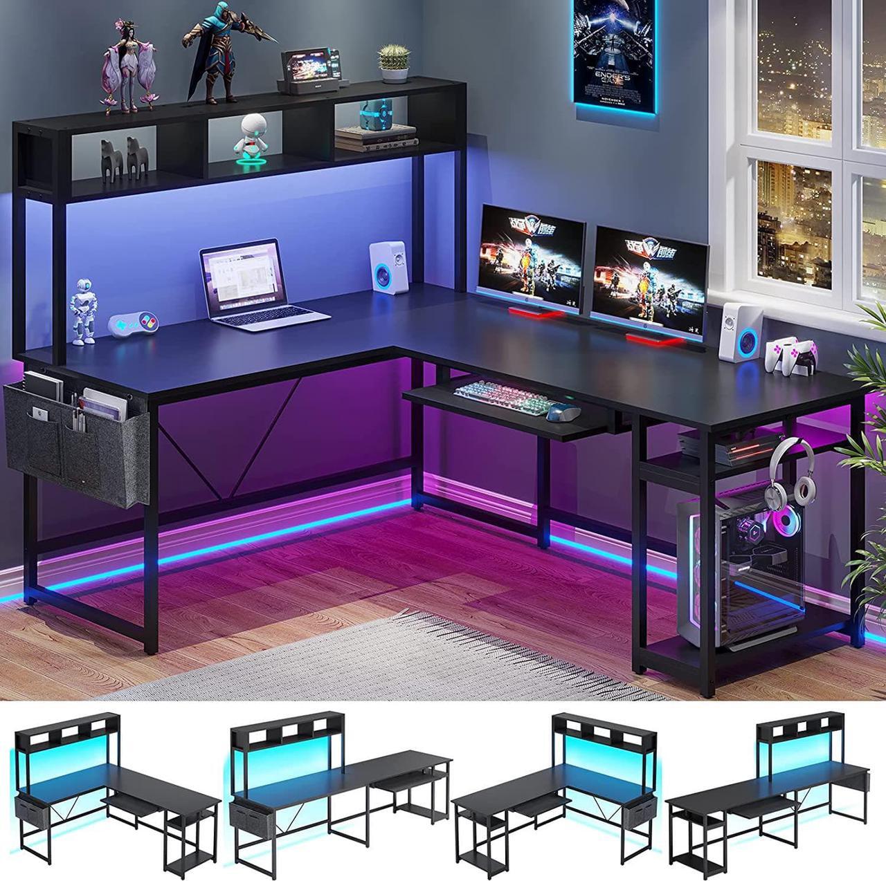 Main image of SEDETA L Shaped Gaming Desk, Reversible 94.5 Computer Desk, Gaming Desk with Led Lights, Keyboard Tray and Storage Bag for Home Office, Black