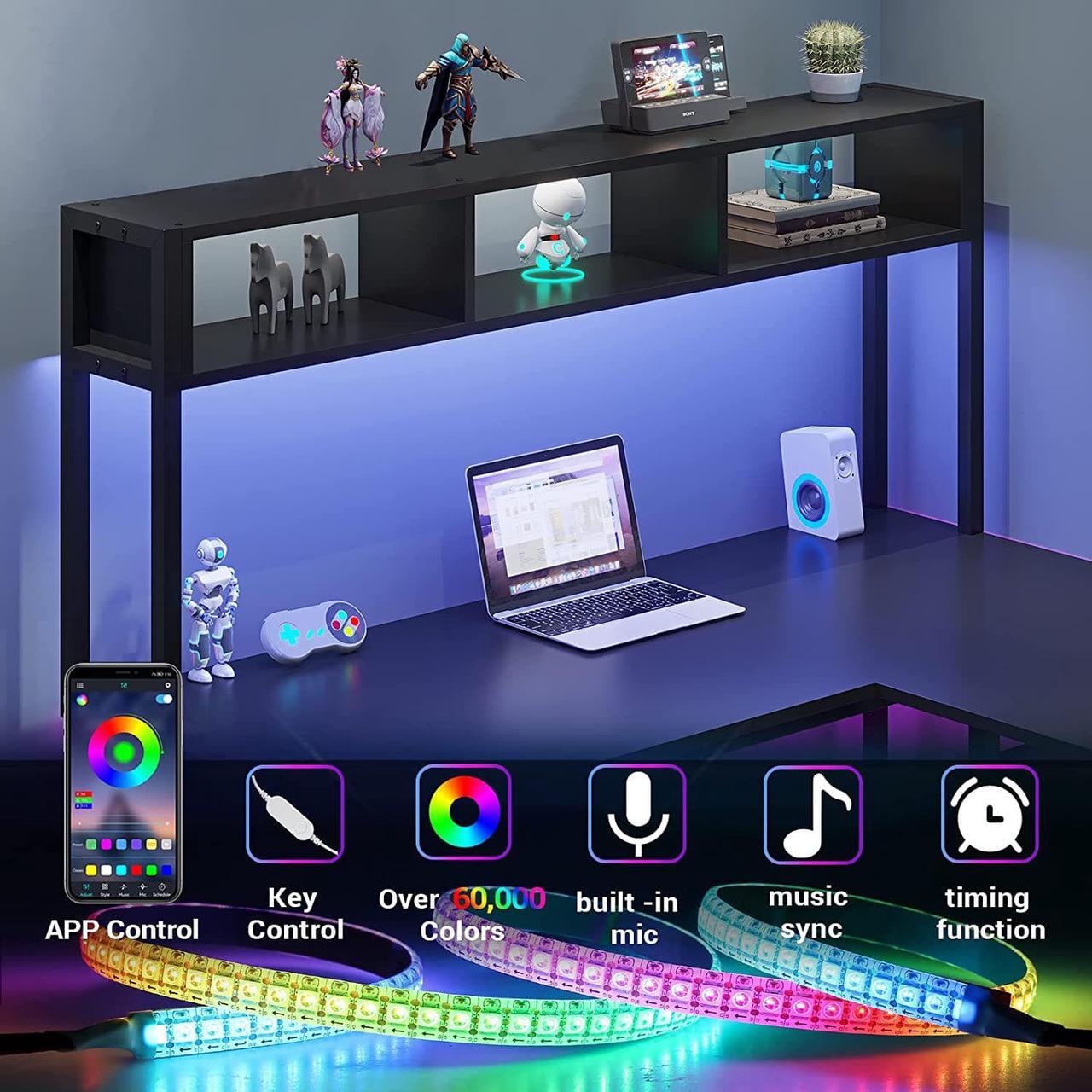 Alt view image 5 of 7 - SEDETA L Shaped Gaming Desk, Reversible 94.5 Computer Desk, Gaming Desk with Led Lights, Keyboard Tray and Storage Bag for Home Office, Black