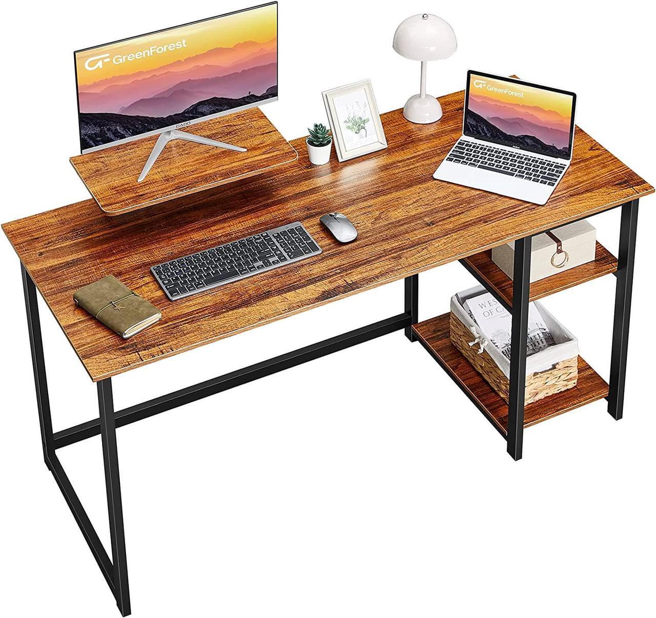 Main image of GreenForest Computer Desk with Monitor Stand,47 inch Home Office Desk with Reversible Storage Shelves Modern Writing Study Work Table,Easy Assembly,Walnut
