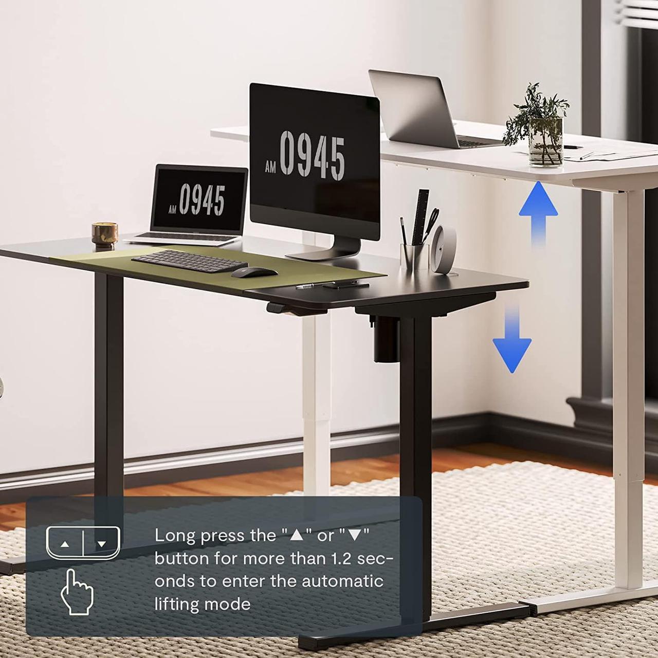 Alt view image 4 of 7 - FLEXISPOT Standing Desk 48 x 24 Inches Whole-Piece Desk Board Electric Stand Up Desk Height Adjustable Desk for Home Office Sit Stand Desk(Black Frame + 48" Black Top)