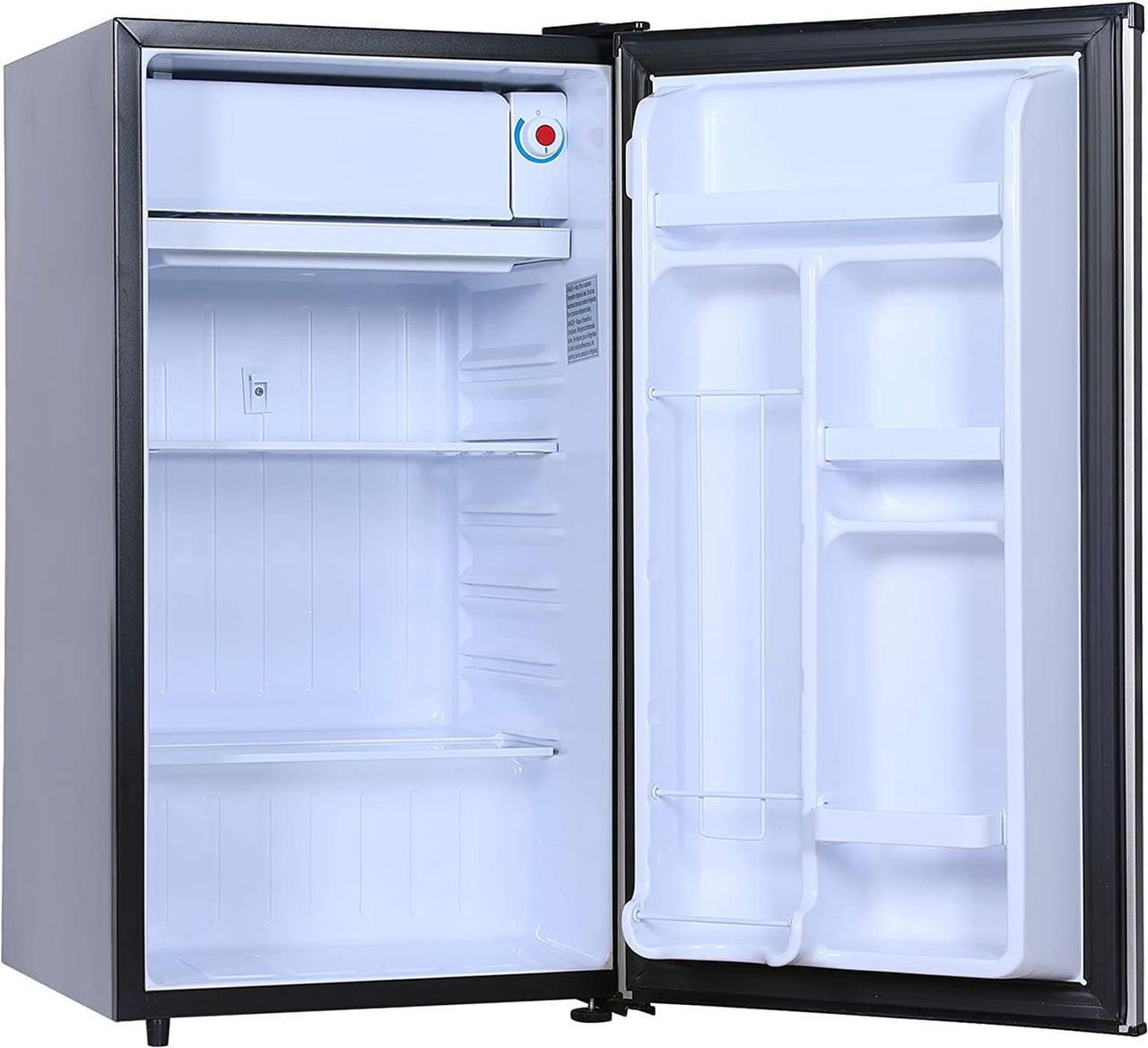 Alt view image 3 of 7 - RCA RFR322 Mini Refrigerator, Compact Freezer Compartment, Adjustable Thermostat Control, Reversible Door, Ideal Fridge for Dorm, Office, Apartment, Platinum Stainless, 3.2 Cubic Feet
