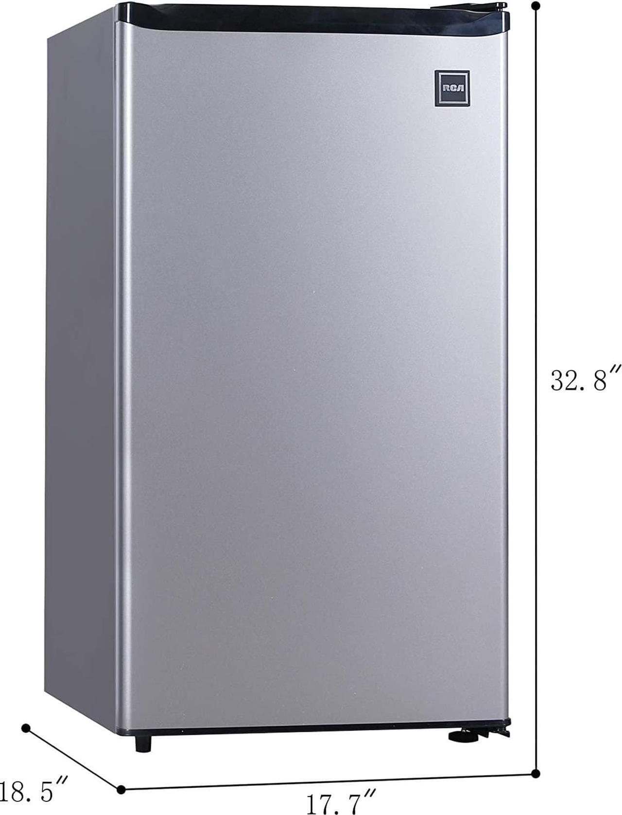 Alt view image 5 of 7 - RCA RFR322 Mini Refrigerator, Compact Freezer Compartment, Adjustable Thermostat Control, Reversible Door, Ideal Fridge for Dorm, Office, Apartment, Platinum Stainless, 3.2 Cubic Feet