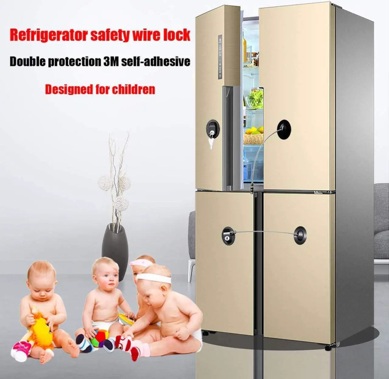 Alt view image 2 of 7 - 4 Pack Refrigerator Locks with 8 Keys,Child Safety Fridge Lock,Refrigerator Lock Combination,Mini Fridge Lock, File Drawer Lock,Toilet Seat Lock with Strong Adhesive (Black)