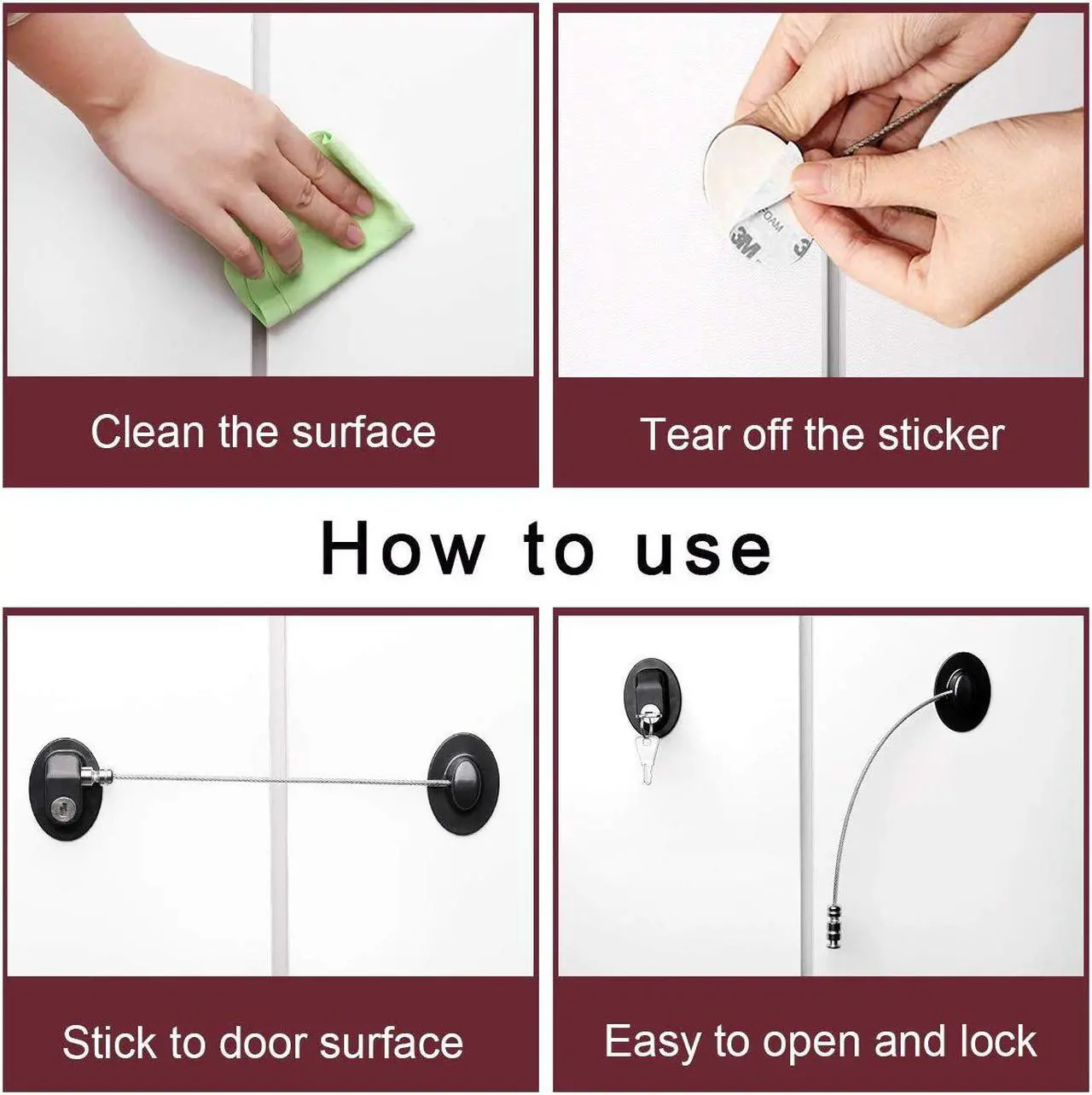Alt view image 4 of 7 - 4 Pack Refrigerator Locks with 8 Keys,Child Safety Fridge Lock,Refrigerator Lock Combination,Mini Fridge Lock, File Drawer Lock,Toilet Seat Lock with Strong Adhesive (Black)