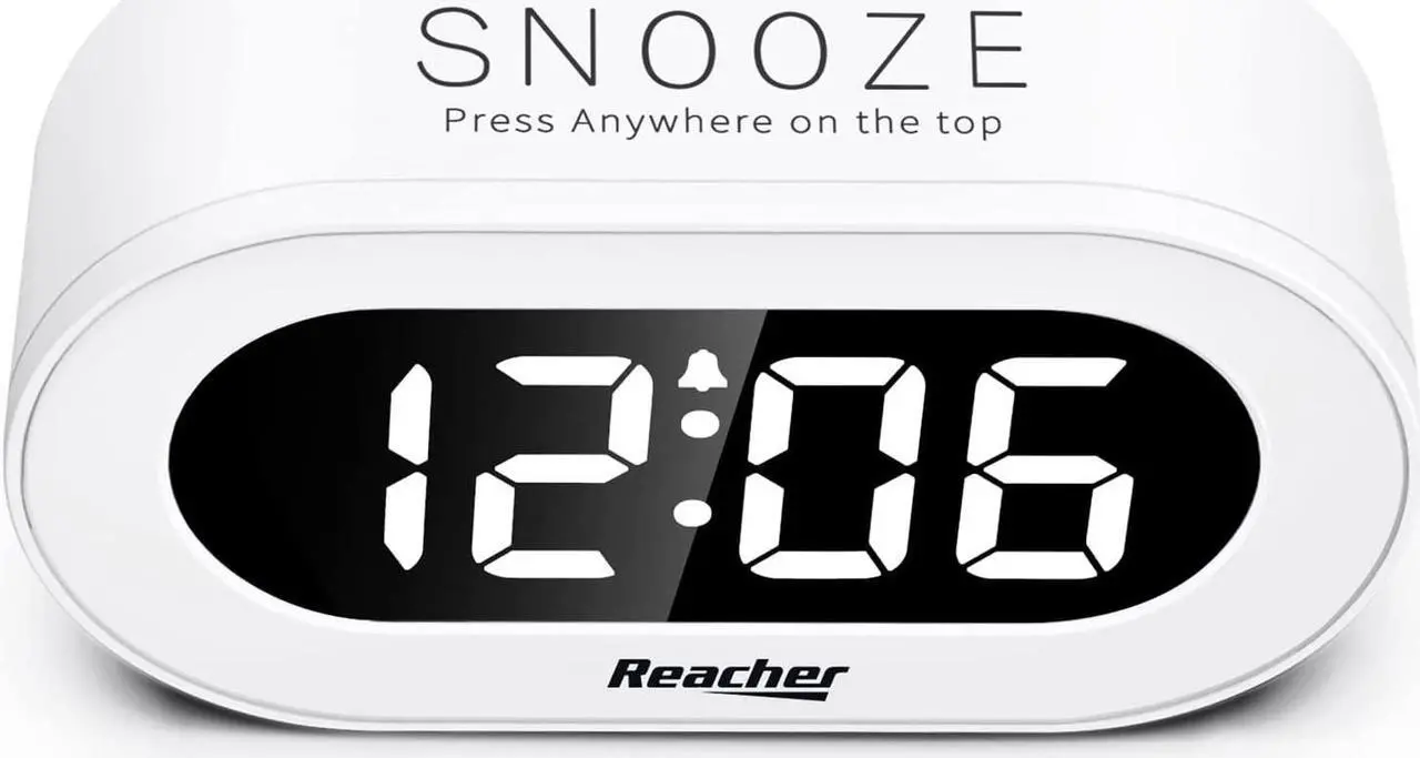 Alt view image 3 of 7 - REACHER Small LED Digital Alarm Clock with Snooze, Simple to Operate, Full Range Brightness Dimmer, Adjustable Alarm Volume, Outlet Powered Compact Clock for Bedrooms, Bedside, Desk, Shelf(White)