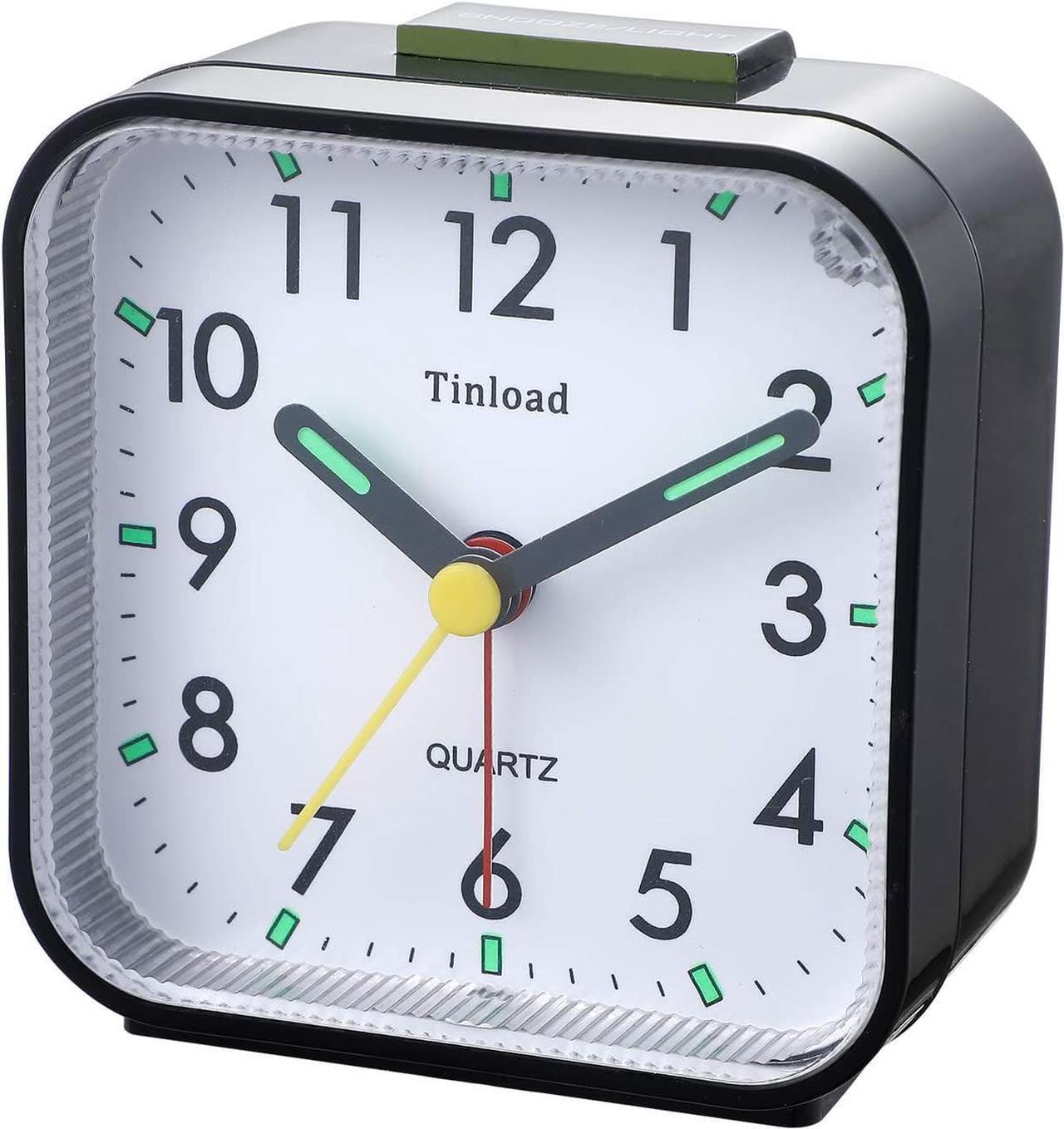 Alt view image 2 of 7 - Small Battery Operated Analog Alarm Clock Silent Non Ticking, Ascending Beep Sounds, Snooze,Light Functions, Easy Set(Black)