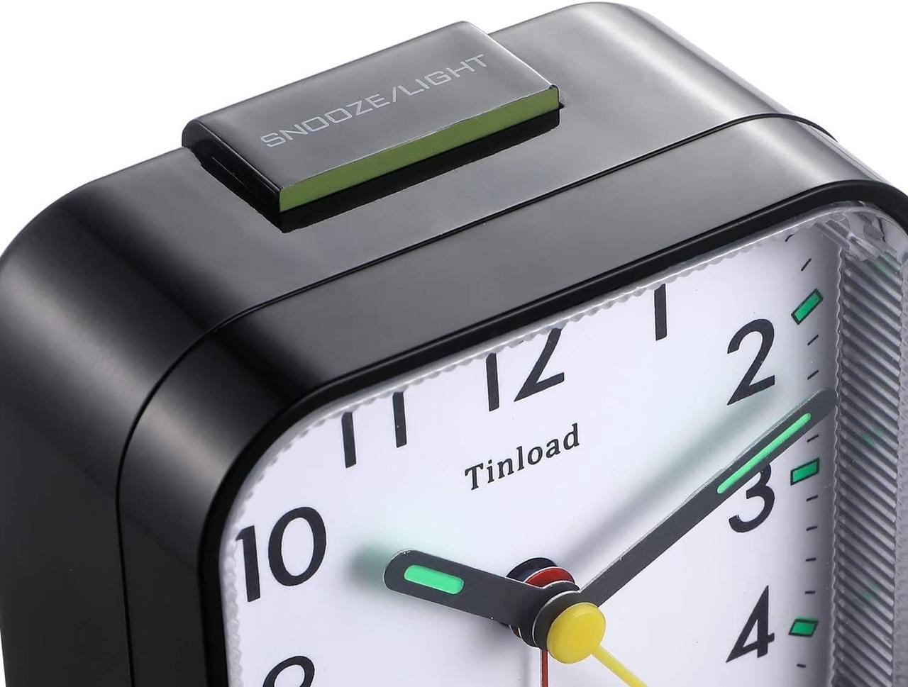 Alt view image 3 of 7 - Small Battery Operated Analog Alarm Clock Silent Non Ticking, Ascending Beep Sounds, Snooze,Light Functions, Easy Set(Black)