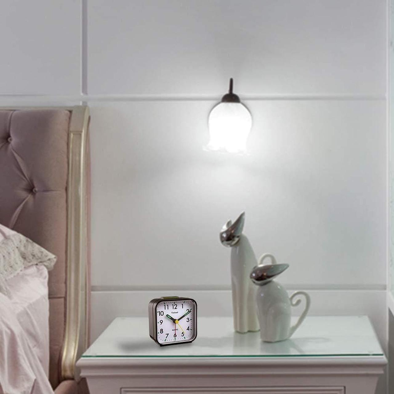 Alt view image 7 of 7 - Small Battery Operated Analog Alarm Clock Silent Non Ticking, Ascending Beep Sounds, Snooze,Light Functions, Easy Set(Black)