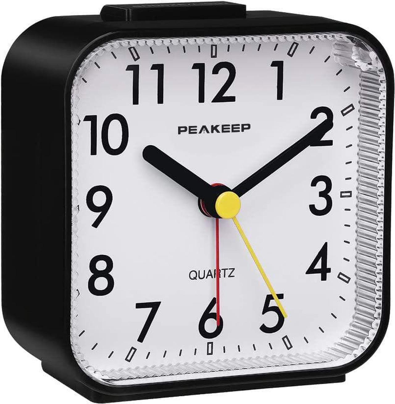 Alt view image 2 of 7 - Peakeep Small Battery Operated Analog Travel Alarm Clock Silent No Ticking, Lighted on Demand and Snooze, Beep Sounds, Gentle Wake, Ascending Alarm, Easy Set (Black)