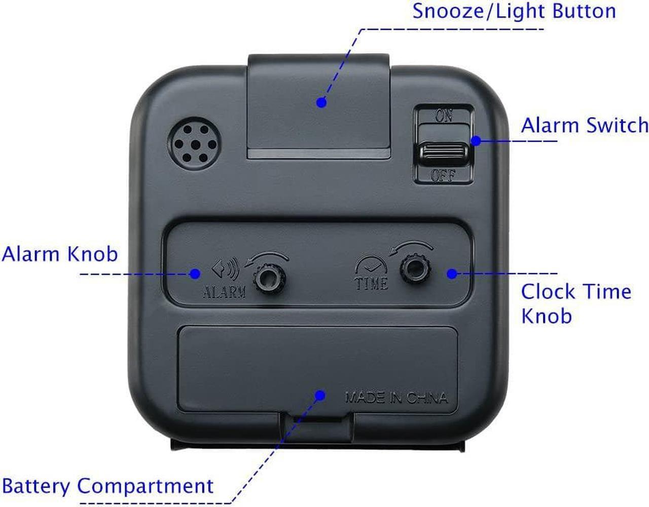 Alt view image 4 of 7 - Peakeep Small Battery Operated Analog Travel Alarm Clock Silent No Ticking, Lighted on Demand and Snooze, Beep Sounds, Gentle Wake, Ascending Alarm, Easy Set (Black)