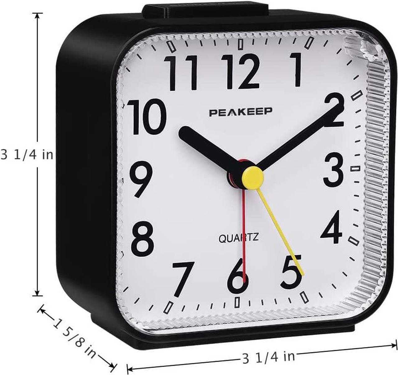 Alt view image 7 of 7 - Peakeep Small Battery Operated Analog Travel Alarm Clock Silent No Ticking, Lighted on Demand and Snooze, Beep Sounds, Gentle Wake, Ascending Alarm, Easy Set (Black)