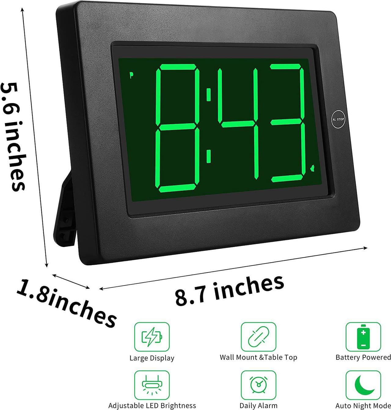 Alt view image 2 of 7 - KWANWA Alarm Clock, Wall Clock, Digital Clock, 3" LED Digit Display, Battery Operated, Adjustable Brightness, Auto Night Mode, Auto Alarm Volume Increasing, Wall-Mount & Table-top