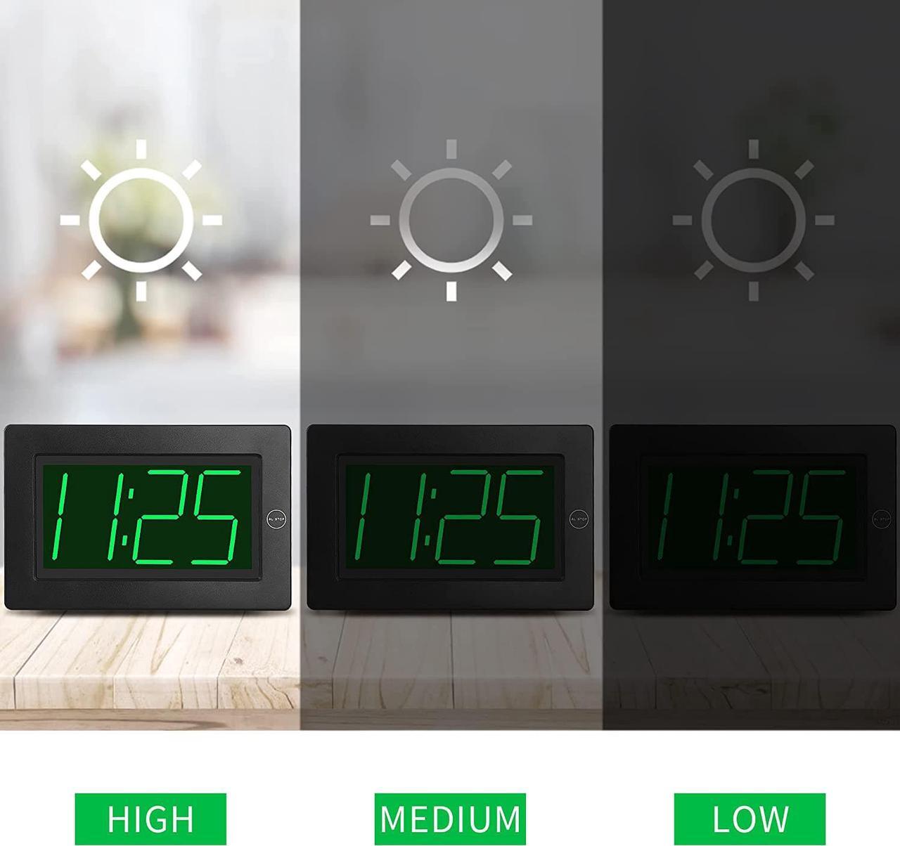 Alt view image 4 of 7 - KWANWA Alarm Clock, Wall Clock, Digital Clock, 3" LED Digit Display, Battery Operated, Adjustable Brightness, Auto Night Mode, Auto Alarm Volume Increasing, Wall-Mount & Table-top