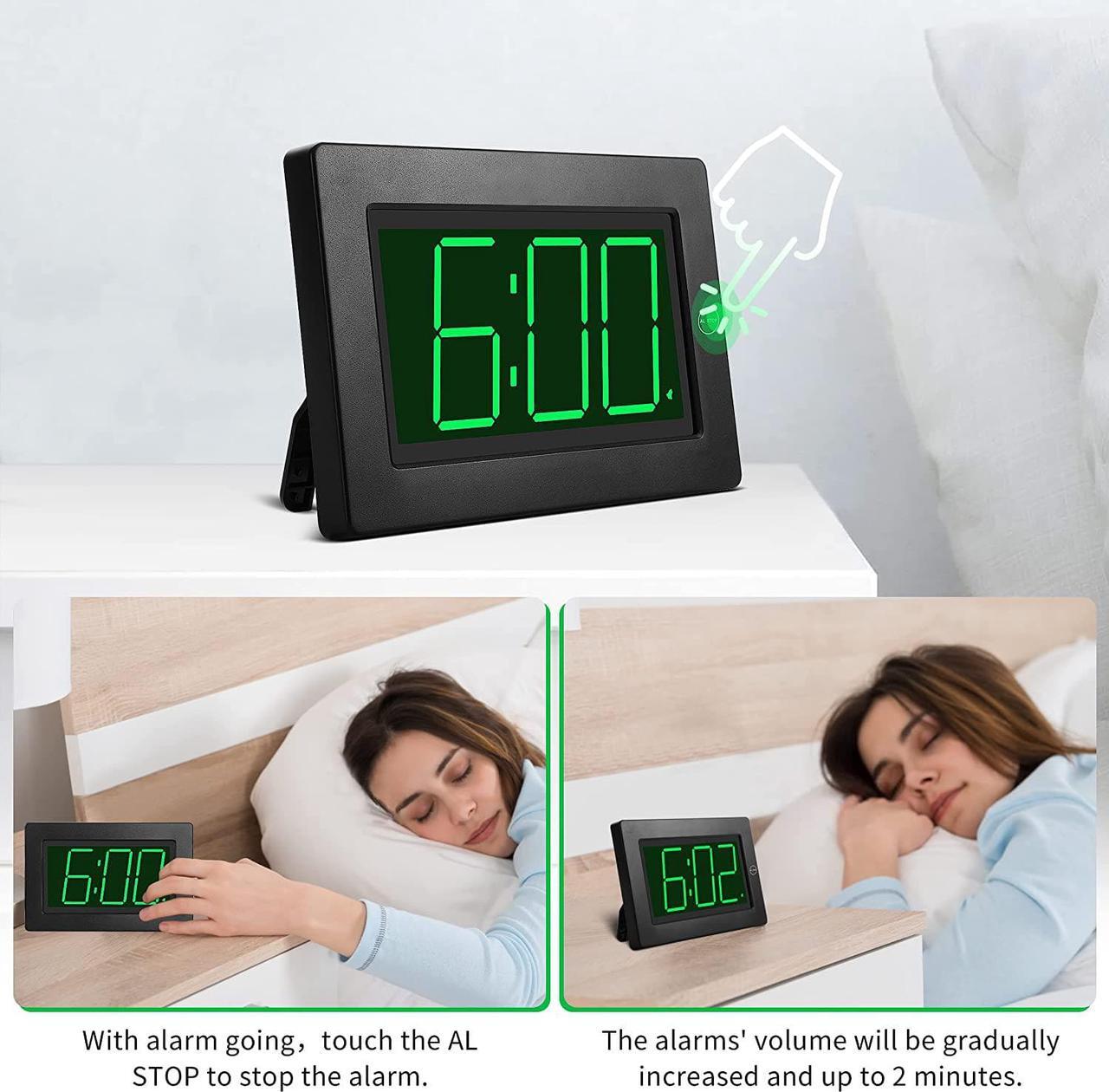 Alt view image 5 of 7 - KWANWA Alarm Clock, Wall Clock, Digital Clock, 3" LED Digit Display, Battery Operated, Adjustable Brightness, Auto Night Mode, Auto Alarm Volume Increasing, Wall-Mount & Table-top
