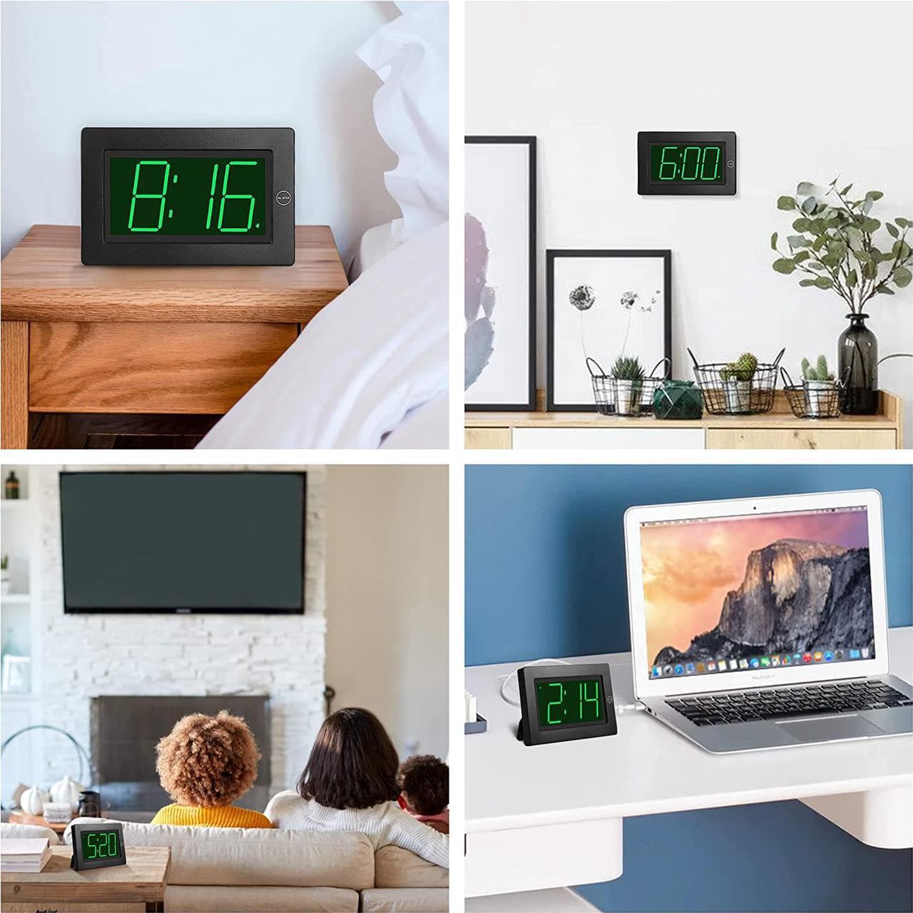 Alt view image 7 of 7 - KWANWA Alarm Clock, Wall Clock, Digital Clock, 3" LED Digit Display, Battery Operated, Adjustable Brightness, Auto Night Mode, Auto Alarm Volume Increasing, Wall-Mount & Table-top