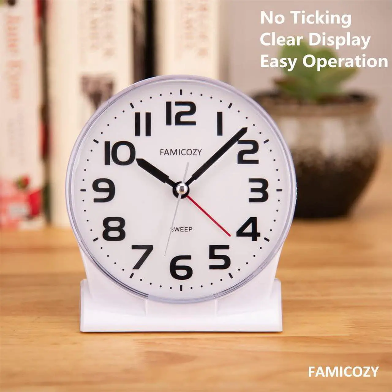 Alt view image 2 of 7 - 4.5" No Ticking Analog Alarm Clock,Silent Readable for Seniors,Easy to Set,Gradual Rise Alarm,Big Numbers,On/Off Switch on Side,Gentle Wake,Snooze Soft Backlight,Battery Operated,White