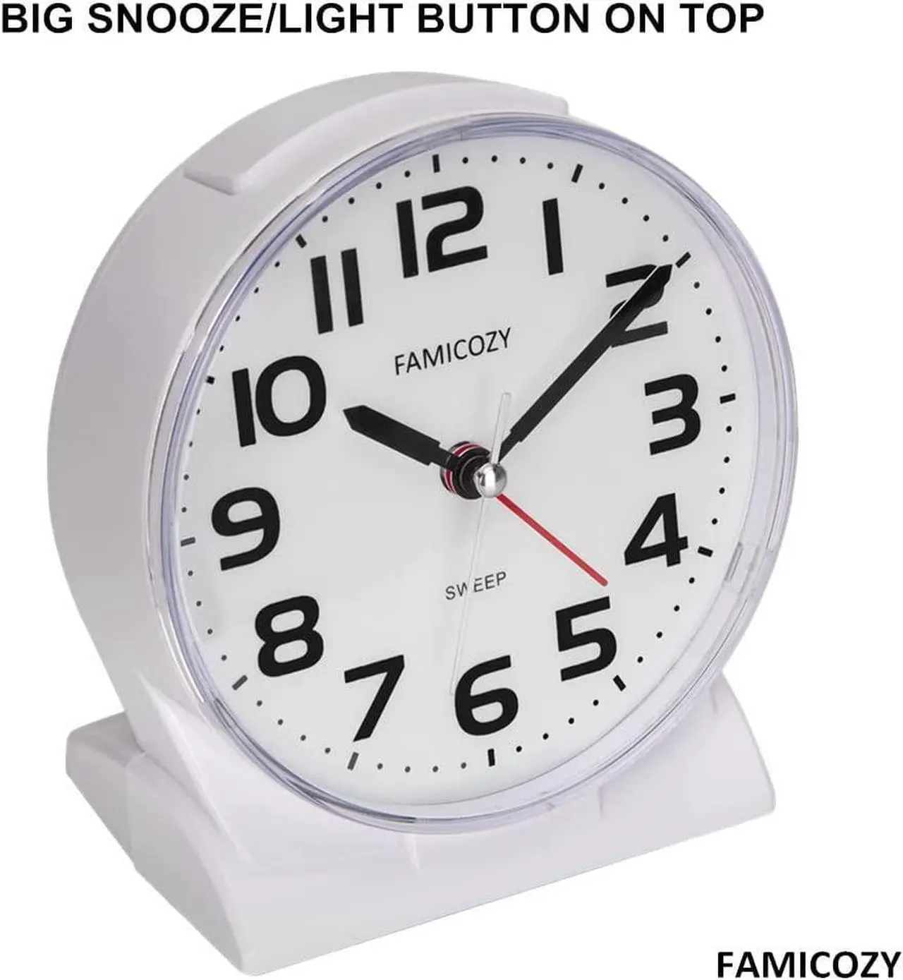 Alt view image 3 of 7 - 4.5" No Ticking Analog Alarm Clock,Silent Readable for Seniors,Easy to Set,Gradual Rise Alarm,Big Numbers,On/Off Switch on Side,Gentle Wake,Snooze Soft Backlight,Battery Operated,White