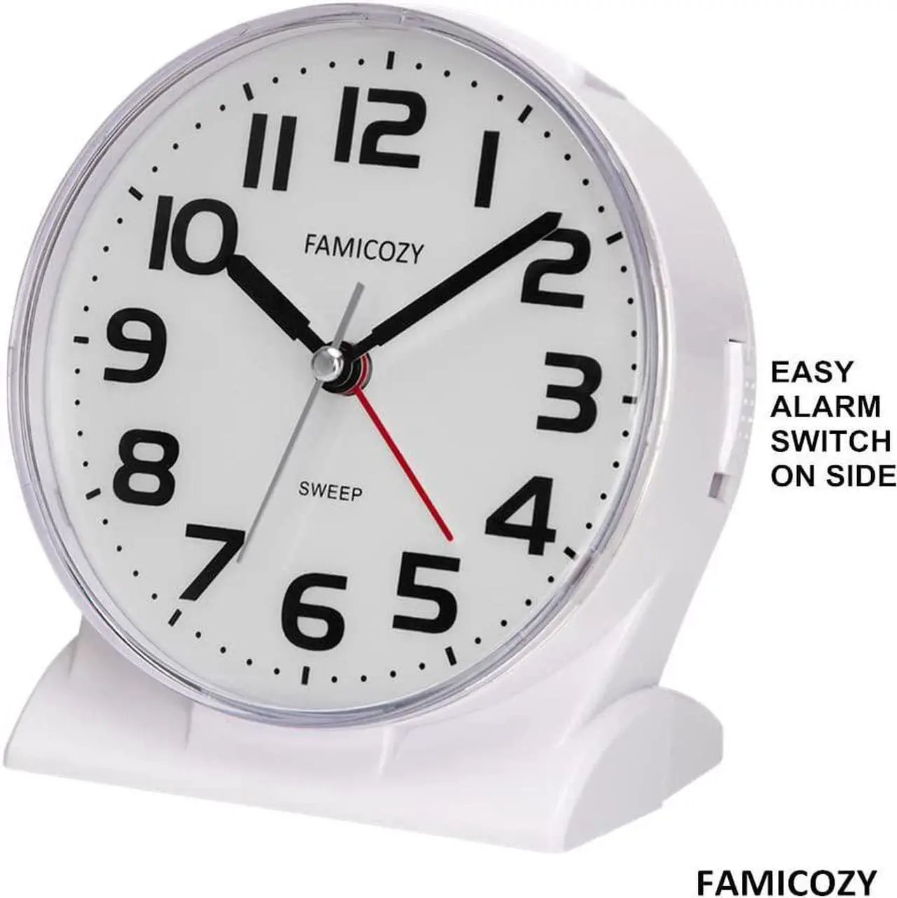 Alt view image 4 of 7 - 4.5" No Ticking Analog Alarm Clock,Silent Readable for Seniors,Easy to Set,Gradual Rise Alarm,Big Numbers,On/Off Switch on Side,Gentle Wake,Snooze Soft Backlight,Battery Operated,White