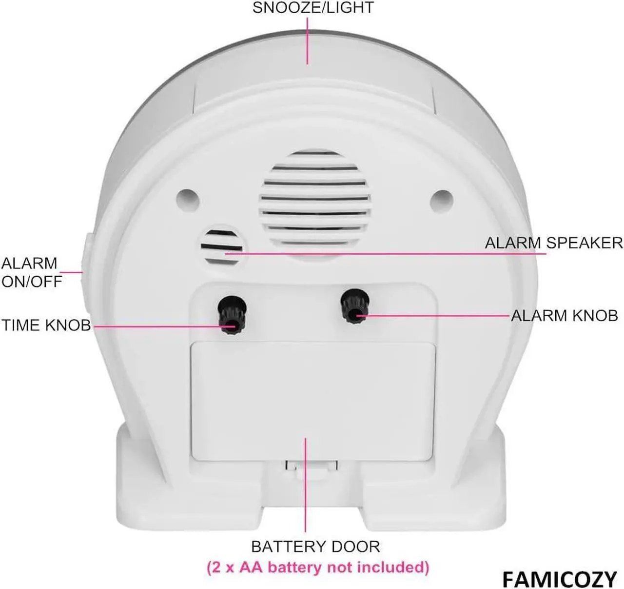 Alt view image 6 of 7 - 4.5" No Ticking Analog Alarm Clock,Silent Readable for Seniors,Easy to Set,Gradual Rise Alarm,Big Numbers,On/Off Switch on Side,Gentle Wake,Snooze Soft Backlight,Battery Operated,White