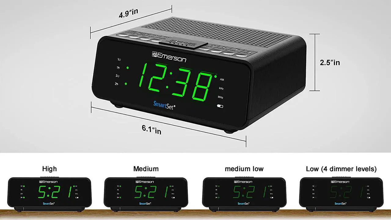 Alt view image 4 of 6 - Emerson SmartSet Dual Alarm Clock Radio with AM/FM Radio, Dimmer, Sleep Timer and .9" LED Display, CKS1900