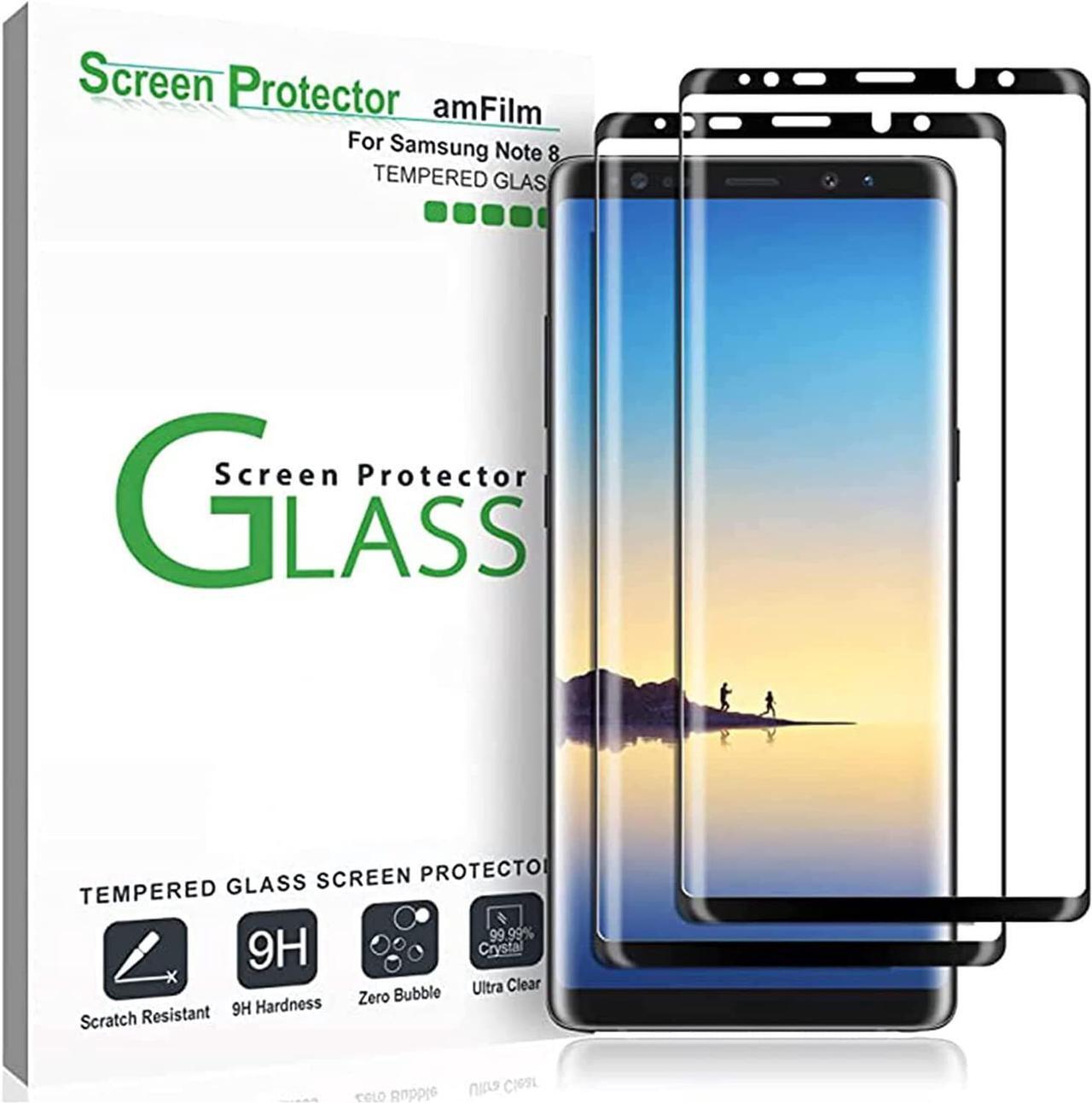 Main image of amFilm (2 Pack Glass Screen Protector for Samsung Galaxy Note 8, Full Screen Coverage, 3D Curved Tempered Glass, Dot Matrix with Easy Installation Tray