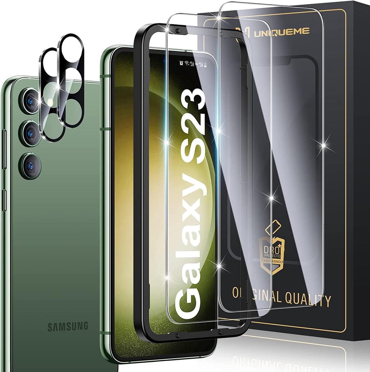 Main image of UniqueMe for Samsung Galaxy S23 Screen Protector Fingerprint Compatible,9H Tempered Glass 2 Pack and Camera Lens Protector 2 Pack for S23 5G 6.1-inch Full Coverage Case Friendly